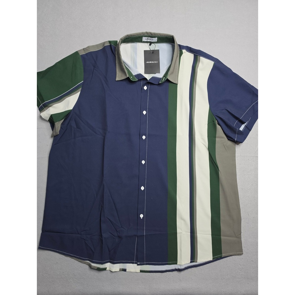 Hawalili Shirt Men's 3XL Blue Striped Stretch Short Sleeve Button-Up Casual NWT